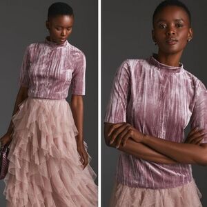 Anthropologie Pilcro Velveteen Mock-Neck Top Pink Small